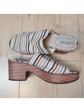 LifeStride Striped Platform Clog Mules Boho Retro Wood Heel 12M